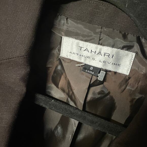 Tahari Arthur S Levine Brown Linen Belted Blazer Jacket Women's Size 8 - Picture 7 of 9